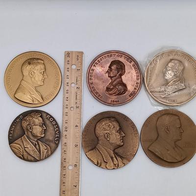LOT 196: Set of 6) Metal Presidential Memorial and Peace Medallions