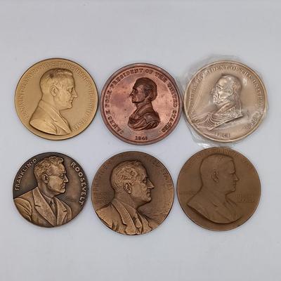 LOT 196: Set of 6) Metal Presidential Memorial and Peace Medallions