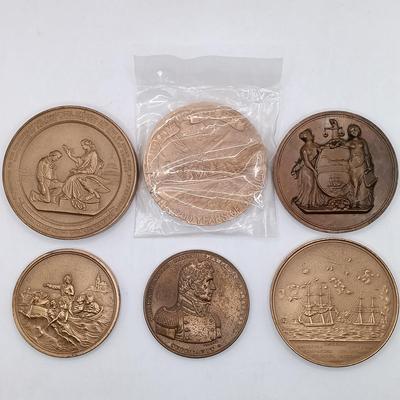 LOT 197: Set of (6) Metal Medallions- SS San Francisco, Steamer Metis, US Coast Guard & More