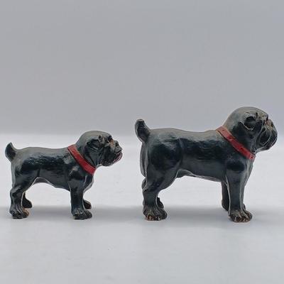 LOT 198: Vintage Resin Red Collar Bulldogs, Cast Metal Dog, White Stone Setter & Plastic Setter