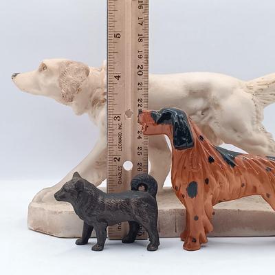 LOT 198: Vintage Resin Red Collar Bulldogs, Cast Metal Dog, White Stone Setter & Plastic Setter