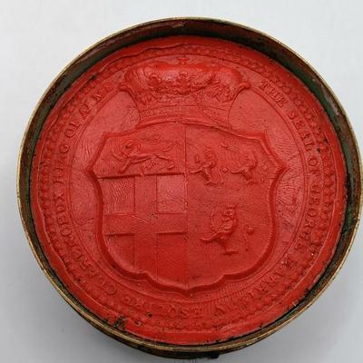 LOT 201: Duke of Wellington Victories in the Peninsula Metal Box, King of Arms Wax Seal & More