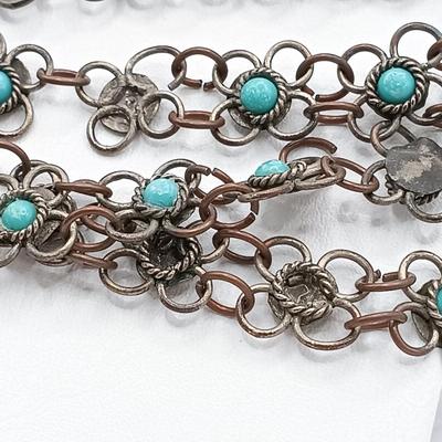LOT 205: Antique Morrocan Silver-Plate Bracelet w/ Turquoise Beads and Vintage Handcrafted Multistrand Coral Beaded Necklace Sterling Clasp