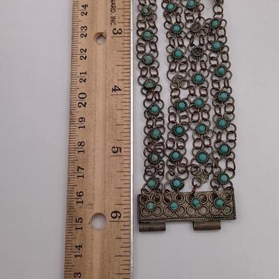 LOT 205: Antique Morrocan Silver-Plate Bracelet w/ Turquoise Beads and Vintage Handcrafted Multistrand Coral Beaded Necklace Sterling Clasp