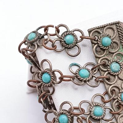 LOT 205: Antique Morrocan Silver-Plate Bracelet w/ Turquoise Beads and Vintage Handcrafted Multistrand Coral Beaded Necklace Sterling Clasp
