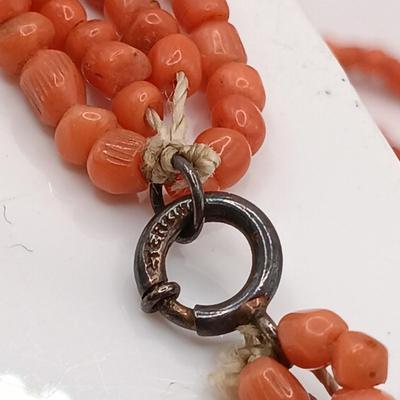 LOT 205: Antique Morrocan Silver-Plate Bracelet w/ Turquoise Beads and Vintage Handcrafted Multistrand Coral Beaded Necklace Sterling Clasp