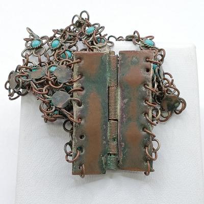 LOT 205: Antique Morrocan Silver-Plate Bracelet w/ Turquoise Beads and Vintage Handcrafted Multistrand Coral Beaded Necklace Sterling Clasp