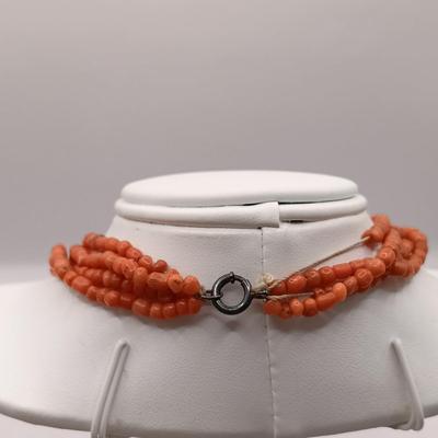 LOT 205: Antique Morrocan Silver-Plate Bracelet w/ Turquoise Beads and Vintage Handcrafted Multistrand Coral Beaded Necklace Sterling Clasp