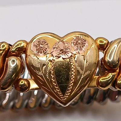 LOT 212: Pitman and Keeler Antique Gold Filled American Queen Expandable Sweetheart Bracelet