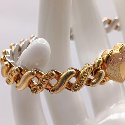 LOT 212: Pitman and Keeler Antique Gold Filled American Queen Expandable Sweetheart Bracelet
