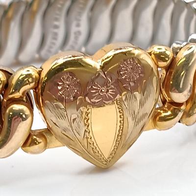 LOT 212: Pitman and Keeler Antique Gold Filled American Queen Expandable Sweetheart Bracelet