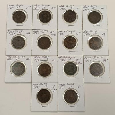 LOT 213: Set of (22) Nova Scotia and New Brunswick One Cent Coins 1861 - 1864