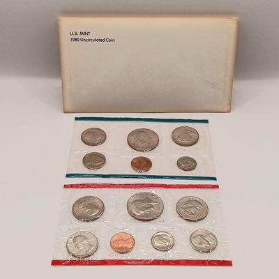 LOT 217: Eisenhower 1971-S Proof Dollar with (2) 1980 Uncirculated Coin Sets