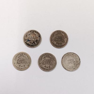 LOT 218: Set of (6) 1946 - 1961 Silver Dimes with (5) Mercury Head Dimes & (5) Barber Dimes