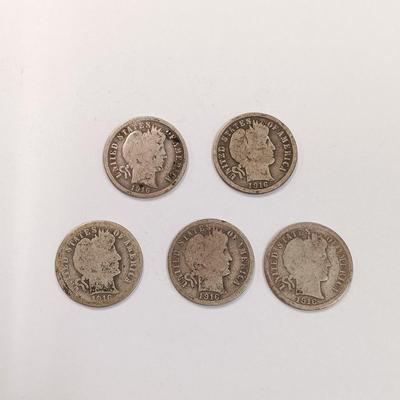 LOT 218: Set of (6) 1946 - 1961 Silver Dimes with (5) Mercury Head Dimes & (5) Barber Dimes