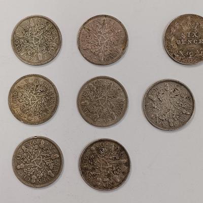 LOT 219: Set of (17) Fifty Percent Silver Sixpence with British Halfpennies and Threepence