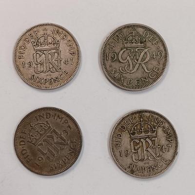 LOT 219: Set of (17) Fifty Percent Silver Sixpence with British Halfpennies and Threepence