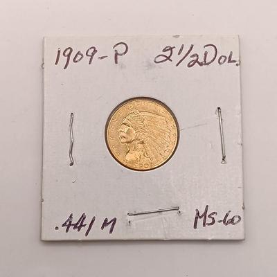 LOT 223: 1909 Indian Head G$2.50 Gold Coin