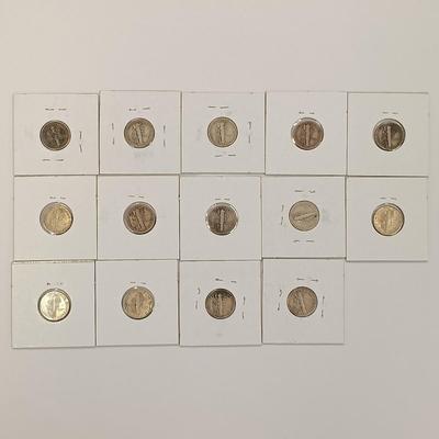 LOT 225: Set of (14) Silver Mercury Head Dimes 1916 - 1945