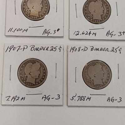 LOT 233: Set of (11) Silver Barber Quarters 1892 - 1914