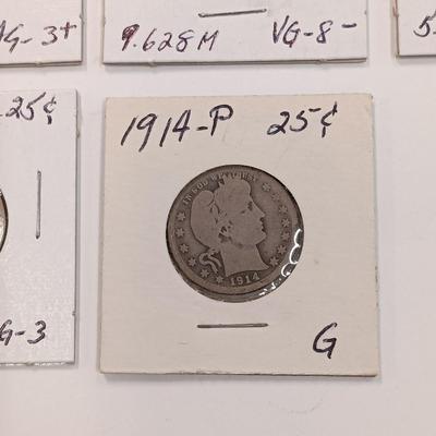LOT 233: Set of (11) Silver Barber Quarters 1892 - 1914