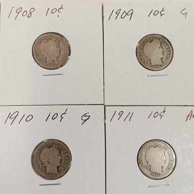 LOT 234: Set of (18) Barber Dimes 1908 - 1914