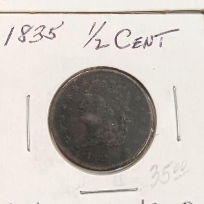LOT 238: Set of (5) Half Cents 1925 - 1935 with (1) 1909 VDB Wheat Penny