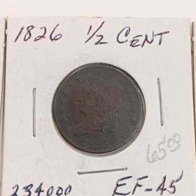 LOT 238: Set of (5) Half Cents 1925 - 1935 with (1) 1909 VDB Wheat Penny