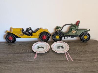 LOT 11K: Vintage Midwestern Cast Metal Antique Car & Napco Antique Car Wall Hangings