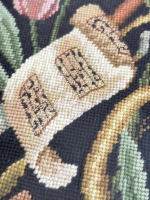 LOT 41D: Vintage Framed Hand Crafted Music & Floral Themed Cross Stitch Artwork (Artists' Oasis)