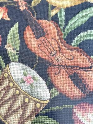 LOT 41D: Vintage Framed Hand Crafted Music & Floral Themed Cross Stitch Artwork (Artists' Oasis)