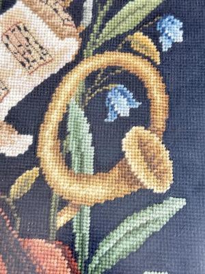 LOT 41D: Vintage Framed Hand Crafted Music & Floral Themed Cross Stitch Artwork (Artists' Oasis)