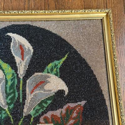 LOT 42D: Vintage Hand Crafted Intricate Beaded Cala Lily Artwork Dated 7/20/1985 "signed" E.T.