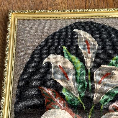 LOT 42D: Vintage Hand Crafted Intricate Beaded Cala Lily Artwork Dated 7/20/1985 "signed" E.T.