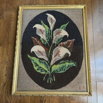 LOT 42D: Vintage Hand Crafted Intricate Beaded Cala Lily Artwork Dated 7/20/1985 "signed" E.T.
