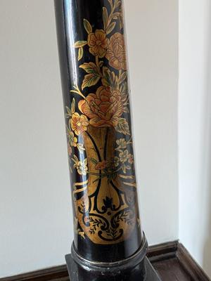 LOT 43D: Vintage Hand Painted & Artist El Sharbatly Signed Black Floral Column Pedestal