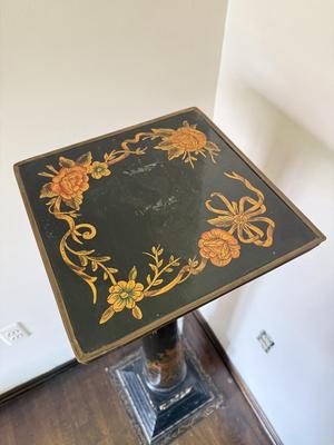 LOT 43D: Vintage Hand Painted & Artist El Sharbatly Signed Black Floral Column Pedestal