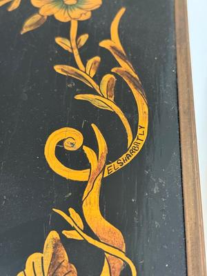 LOT 43D: Vintage Hand Painted & Artist El Sharbatly Signed Black Floral Column Pedestal