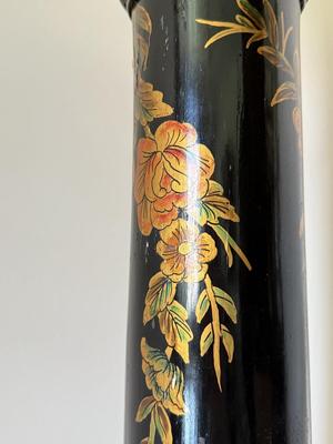 LOT 43D: Vintage Hand Painted & Artist El Sharbatly Signed Black Floral Column Pedestal