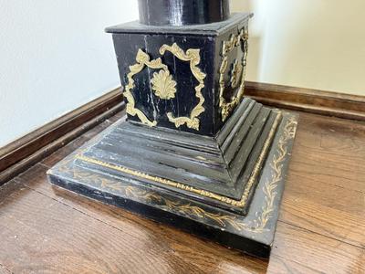 LOT 43D: Vintage Hand Painted & Artist El Sharbatly Signed Black Floral Column Pedestal