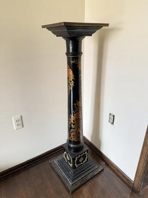LOT 43D: Vintage Hand Painted & Artist El Sharbatly Signed Black Floral Column Pedestal