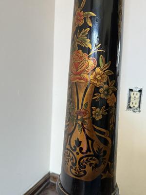 LOT 43D: Vintage Hand Painted & Artist El Sharbatly Signed Black Floral Column Pedestal