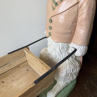 LOT 44D: Vintage Easter Bunny Plaster Cast Sculpture w/ Wood & Metal Wheelbar
