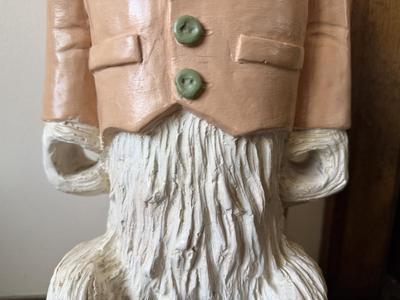 LOT 44D: Vintage Easter Bunny Plaster Cast Sculpture w/ Wood & Metal Wheelbar