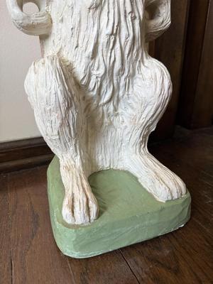 LOT 44D: Vintage Easter Bunny Plaster Cast Sculpture w/ Wood & Metal Wheelbar