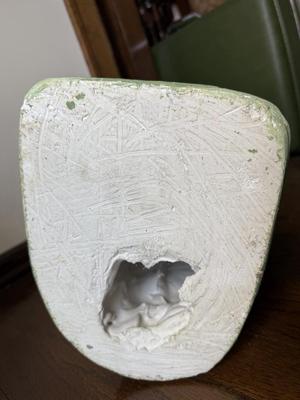 LOT 44D: Vintage Easter Bunny Plaster Cast Sculpture w/ Wood & Metal Wheelbar