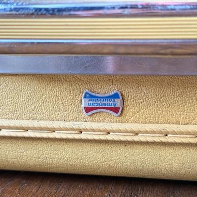 LOT 45D: Vintage Luggage: 1950s West Germany Hat Box Suitcase & 1960s Hard Shell American Tourister Suitcases in Green & Yellow
