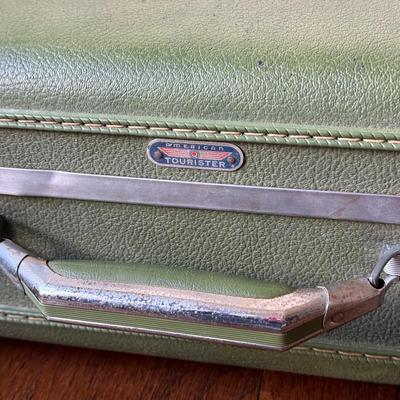 LOT 45D: Vintage Luggage: 1950s West Germany Hat Box Suitcase & 1960s Hard Shell American Tourister Suitcases in Green & Yellow