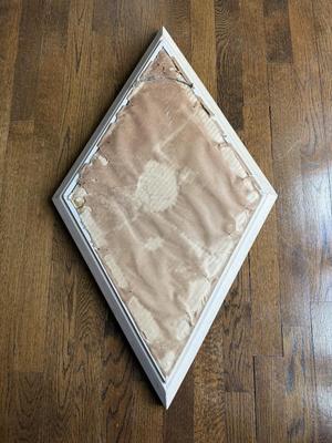 LOT 47D: Vintage Hollywood Regency Style Diamond Shape Framed Mirror depicting Antique Etching 'Eugenie' from Goethe's...
