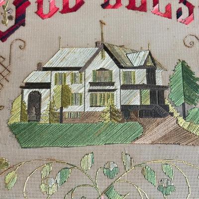 LOT 48D: Antique / Vintage Early 19th Century Framed Victorian "God Bless Our Home" Punch Paper Embroidery